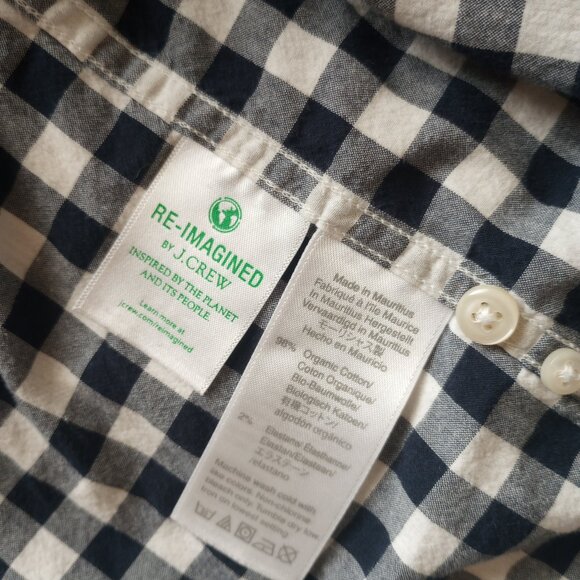 Y2K J.Crew gingham button up navy white check slim fit organic cotton M - Picture 3 of 7